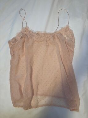 Sheer Blush Pink Lace Trim Cami Tank Top